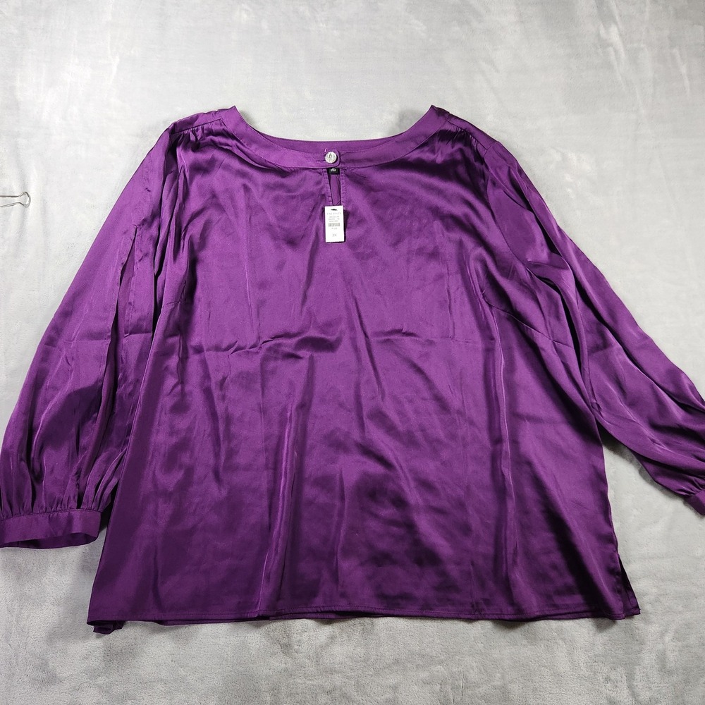 Talbots Womens Top 3X Purple Blouse Key Hole Bell Sleeves Office Career